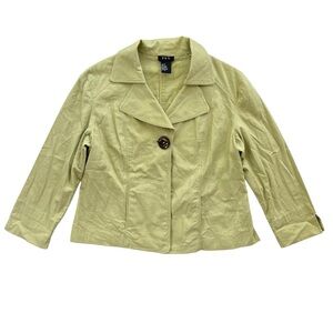 R.Q.T. Women’s Sz 12 Light Green Linen Blend Single Button Front Blazer Cardigan